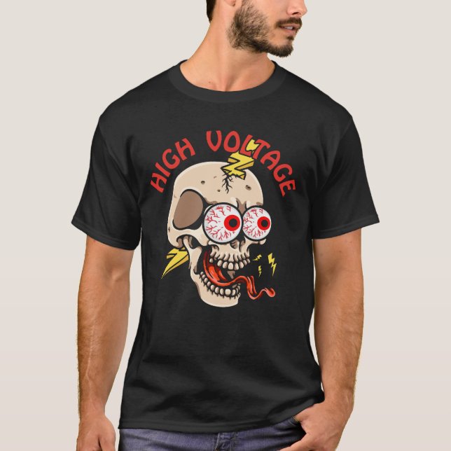 Hochspannungsskull Elektriker Lineman T-Shirt (Vorderseite)