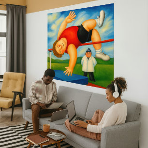 Hochsprung - großes verpacktes Leinwand-Kunstposte Leinwanddruck