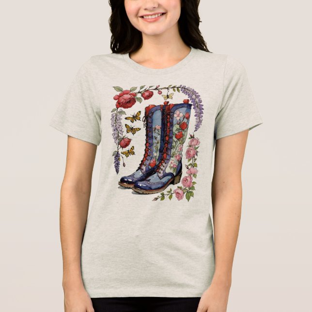 Hochstiefel mit Lilacs-Rose und Schmetterlingen Tri-Blend Shirt (Vorderseite)
