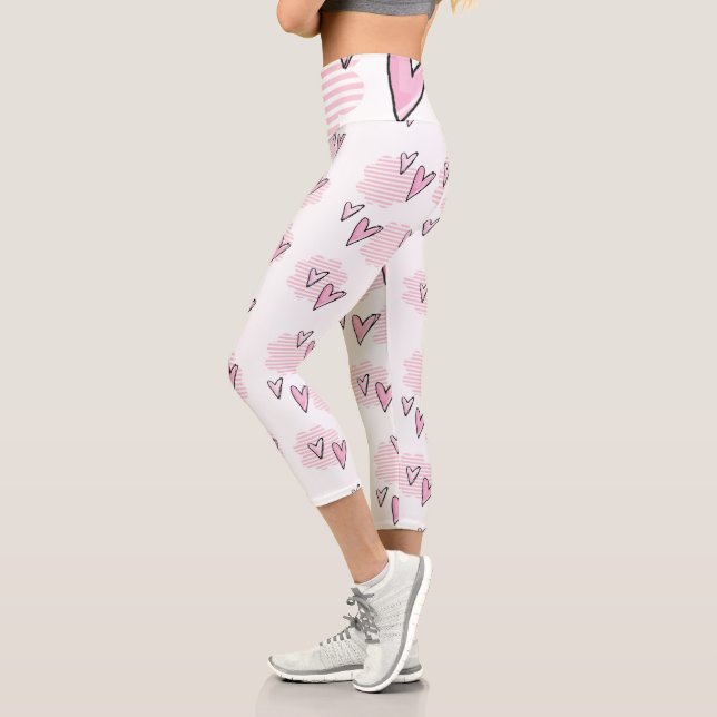 Hochwaiste Capri Rosa Herzen Leggings (Links)