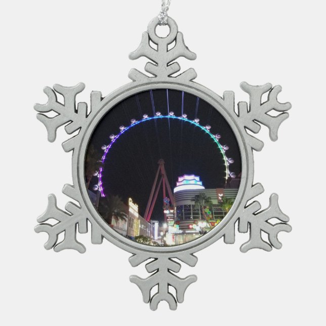 Hochwalzrad-Riesenrad Las Vegas #3 Schneeflocken Zinn-Ornament (Vorderseite)