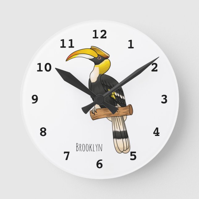 Hochwertige Hornbalg-Cartoon-Abbildung Runde Wanduhr (Vorderseite)