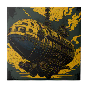 Hochwertige Steampunk Art Majestic Retro Airship Fliese