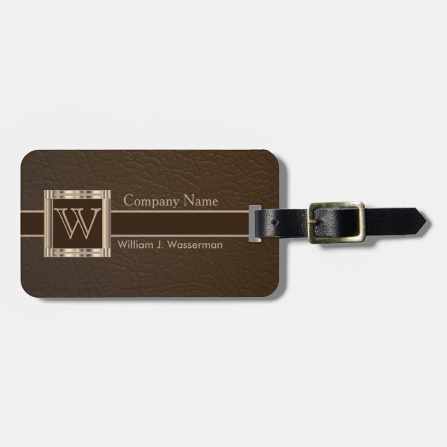 Hochwertiges Monogramm-Schokoladen-Leder Gepäckanhänger (Vorderseite horizontal)