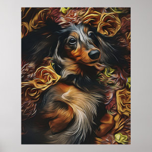 Hochwinkel-Portrait von Dackel, die auf dem Feld l Poster