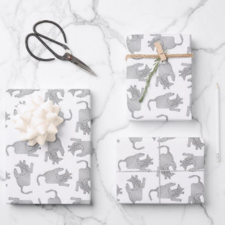 Hochwinkelskizze zeichnend Katzenmotiv Geschenkpapier Set