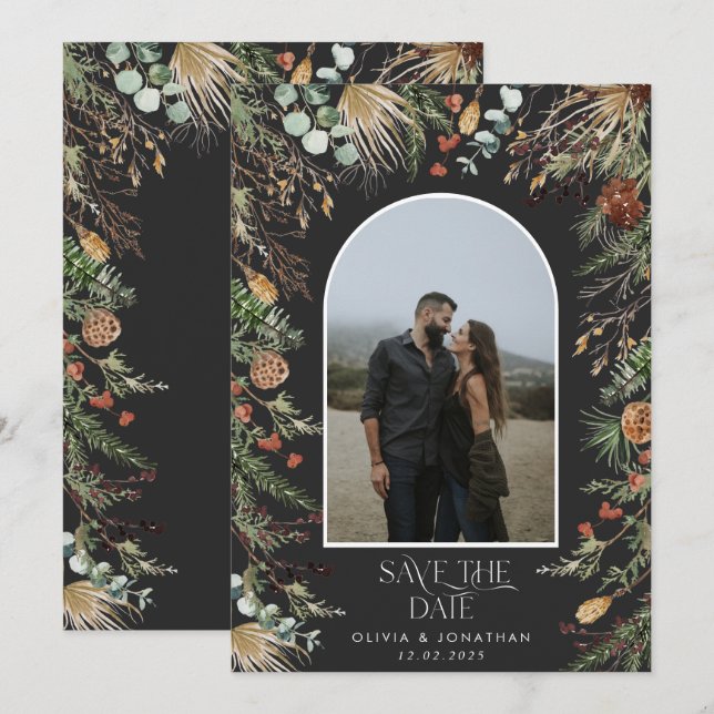 Hochzeit 1 Foto Bogen Aquarell botanische Blüte Save The Date (Vorne/Hinten)