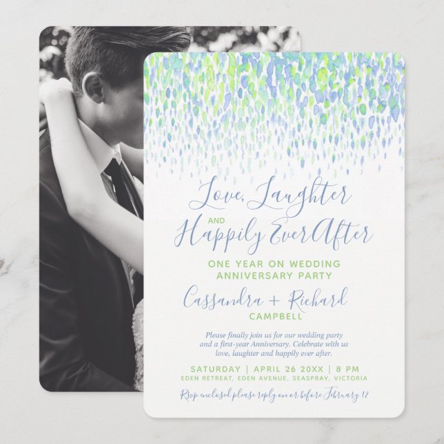 Hochzeit 1. Jubiläum glücklich nach dem Party Einladung (Vorne/Hinten)