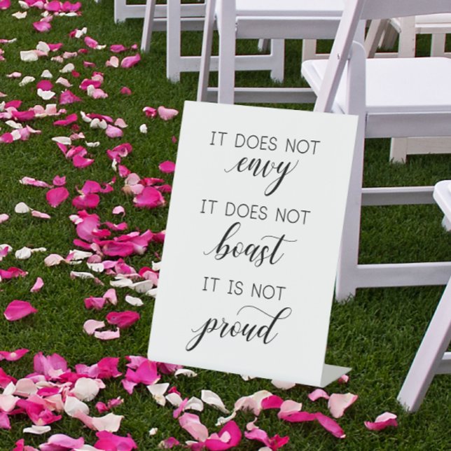 Hochzeit '1 Korinther 13:4-8 Verse' Es ist nicht Sockelschild (1 Corinthians Sign - It does not envy)
