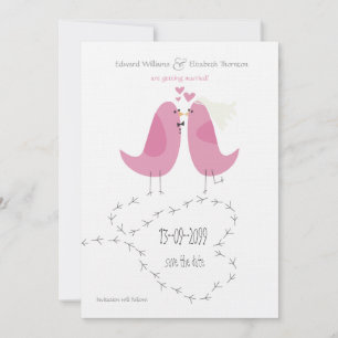 Hochzeit 2 Rosa Birds Ankündigung Datum freihalten