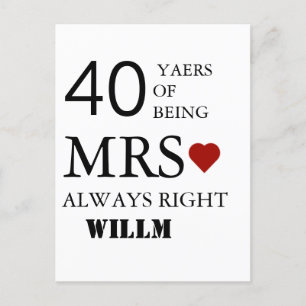 Hochzeit 40. Hochzeitsjubiläum Herr Frau Richtig  Postkarte