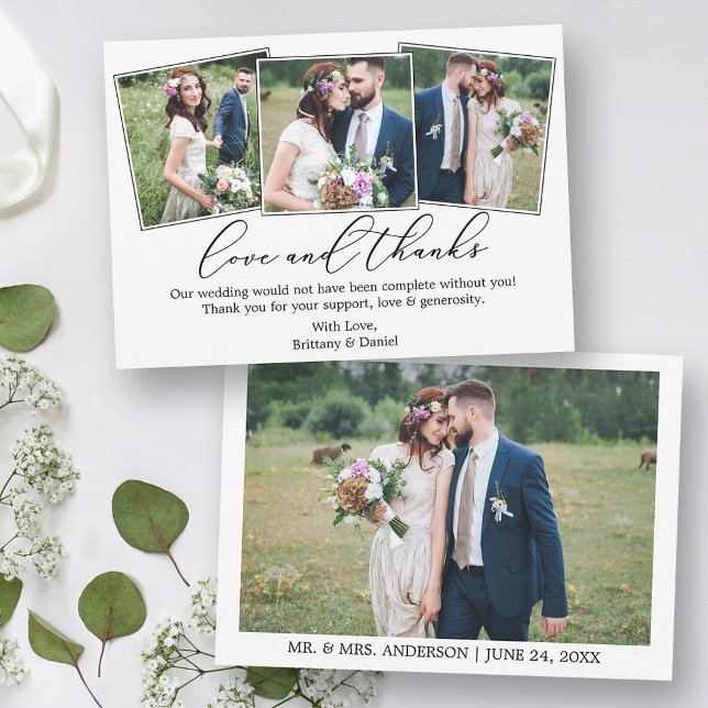 Hochzeit 4 Foto Moderne Minimalistische kalligraph Dankeskarte (Customize to change your personalized text size or text style.)