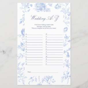 Hochzeit A bis Z Game   Blue Toile Brautparty