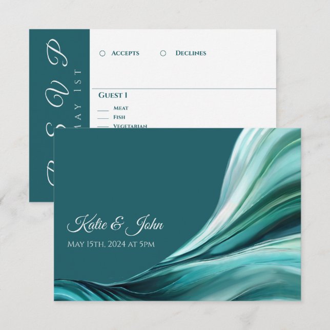 Hochzeit Abstrakt - Smaragdgrün - RSVP Karte (Vorne/Hinten)