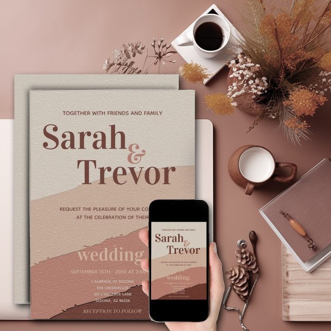 Hochzeit Abstrakte 70er Jahre Dusty Rose Cream Einladung (Von Creator hochgeladen)