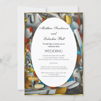 Hochzeit Abstrakte farbenfrohe Elegante Moderne Einladung