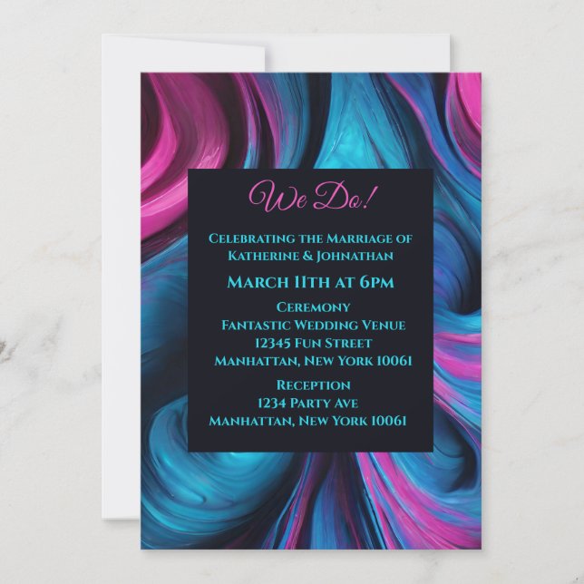 Hochzeit-Abstrakte Flüssigkeit Art-Blue und Pink- Einladung (Vorderseite)