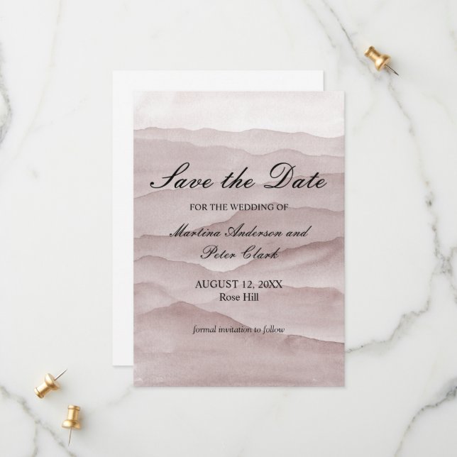 Hochzeit abstrakter staubiger Rose Save The Date (Vorderseite/Rückseite Beispiel)