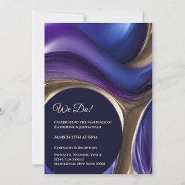 Hochzeit-Abstraktes Fluid Art-Blue Lila und Gold- Einladung