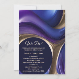 Hochzeit-Abstraktes Fluid Art-Blue Lila und Gold- Einladung