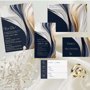 Hochzeit-Abstraktes Fluid Art-Blue und Gold- Einladung