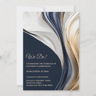 Hochzeit-Abstraktes Fluid Art-Blue und Gold- Einladung
