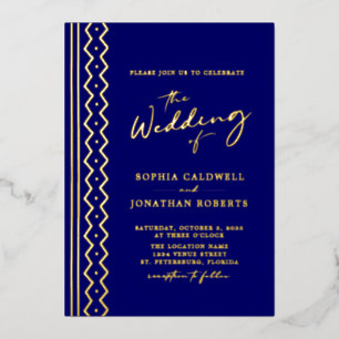 Hochzeit All in One Boho Mudcloth Calligrafy Gold Folieneinladung