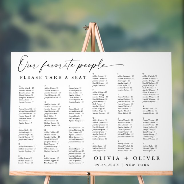Hochzeit Alphabet bis 162 Personen Sitzkarte Acrylschild (Neutral)