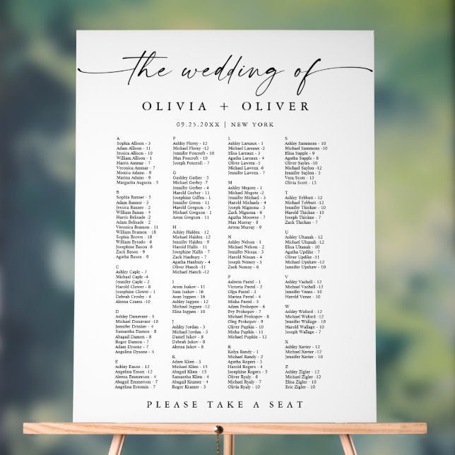 Hochzeit Alphabet bis 162 Personen Sitzkarte Acrylschild (Neutral)