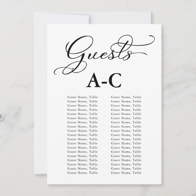 Hochzeit Alphabetisches Gästebett Elegante Einladung (Vorderseite)