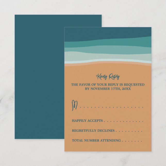Hochzeit am abstrakten Ozean RSVP Karte (Vorne/Hinten)