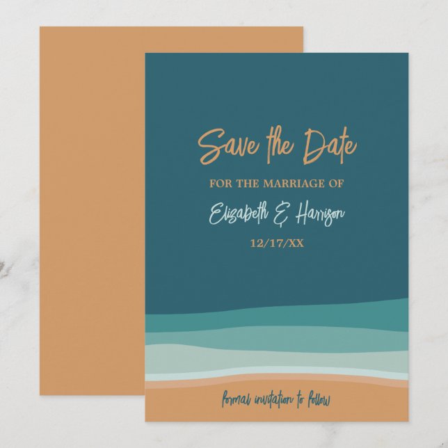Hochzeit am abstrakten Ozean Save The Date (Vorne/Hinten)