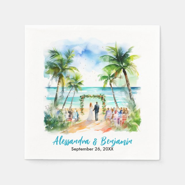 Hochzeit am Beach Watercolor Serviette (Vorderseite)