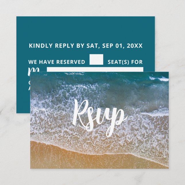 Hochzeit am Blue Sea Beach RSVP Karte (Vorne/Hinten)