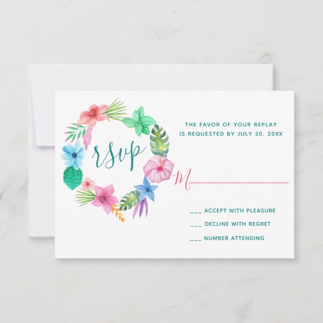 Hochzeit am Hawaiianischen uAwg mit Blumen RSVP Karte (Vorderseite)