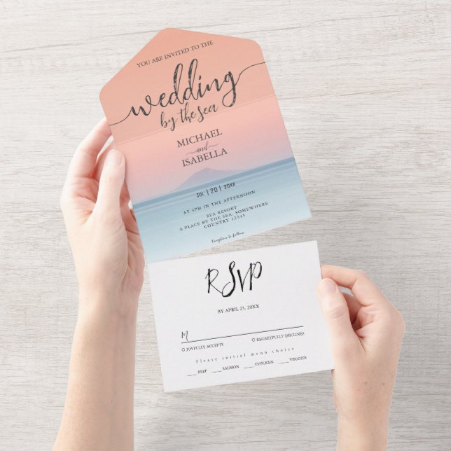 Hochzeit am Meer unter dem Himmel All In One Einladung (Abreißen)