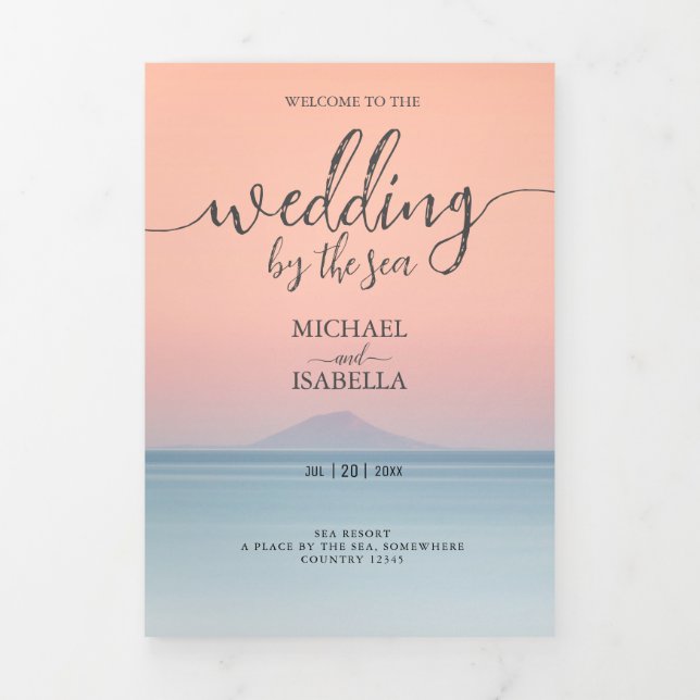 Hochzeit am Meer unter dem Himmel Dreifach-gefaltete Programmkarte (Cover)