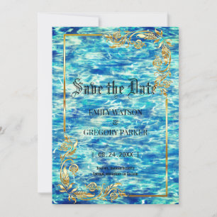 Hochzeit am Pool, goldener Rahmen Save The Date