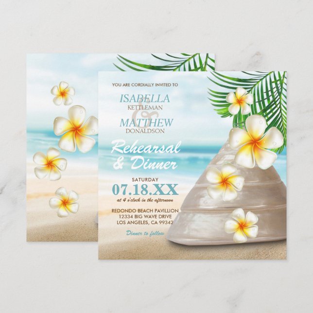 Hochzeit am Strand | Abendessen Probe Einladung (Vorne/Hinten)