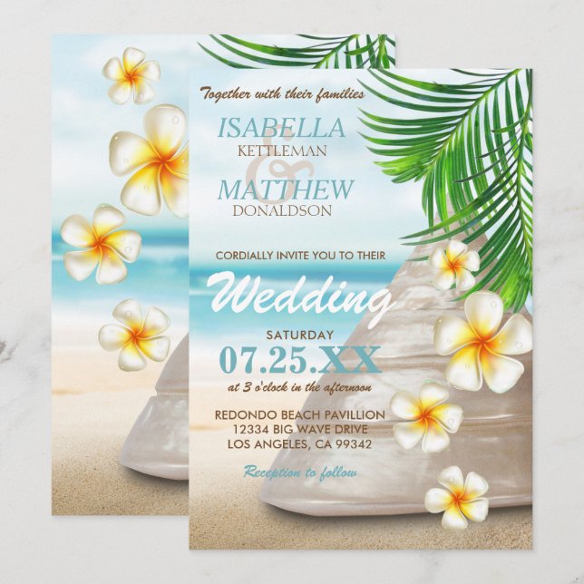 Hochzeit am Strand | Aufforderungen Einladung (Vorne/Hinten)