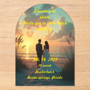 Hochzeit am Strand bei Sonnenuntergang Acryleinladungen