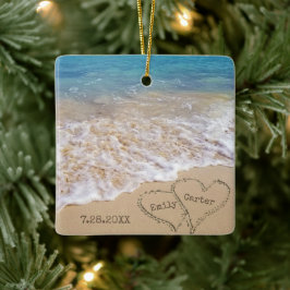 Hochzeit am Strand mit Namen und Datum Keramikornament