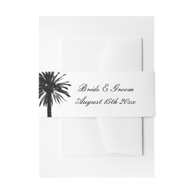 Hochzeit am Strand mit tropischen Palmen, schwarz- Einladungsbanderole (Vorderseite Beispiel)