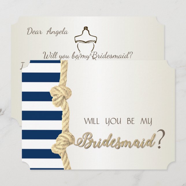 Hochzeit am Strand, Navy Rope, Stripes Bridesmaid  Einladung (Vorne/Hinten)