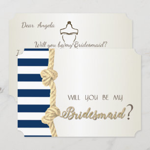 Hochzeit am Strand, Navy Rope, Stripes Bridesmaid  Einladung