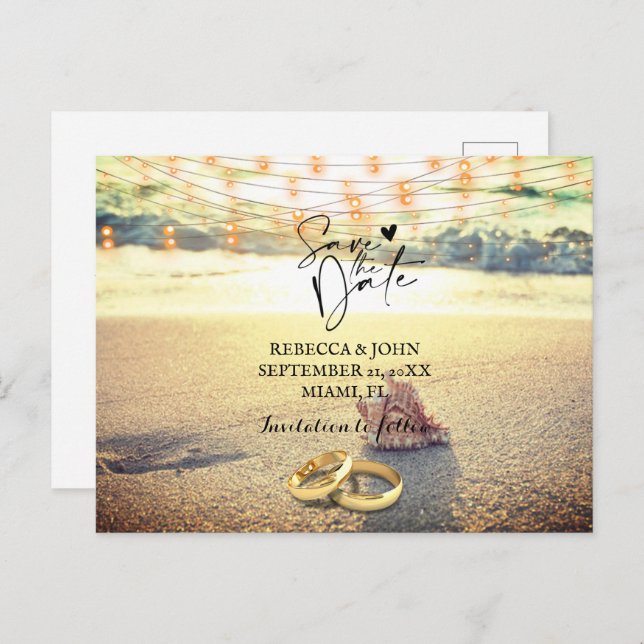 Hochzeit am Strand Save the Date Postkarte (Vorne/Hinten)
