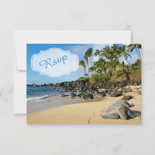 Hochzeit am Strand | Schildröten | Ozean | Palmen  RSVP Karte (Vorderseite)