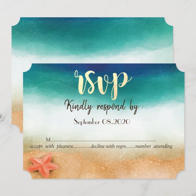 Hochzeit am Strand, Starfish UAWG Einladung (Vorne/Hinten)