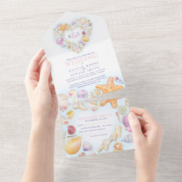 Hochzeit am Strand von Seashells All In One Einladung