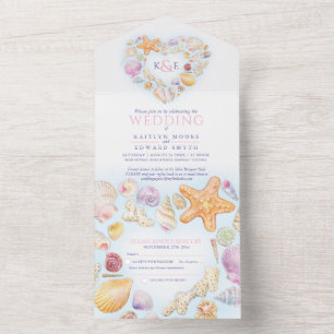 Hochzeit am Strand von Seashells All In One Einladung